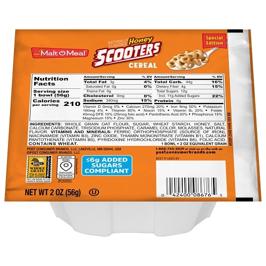 Malt O Meal Honey Scooters Cereal, 48 x 2 oz Case - Breakfast Foods