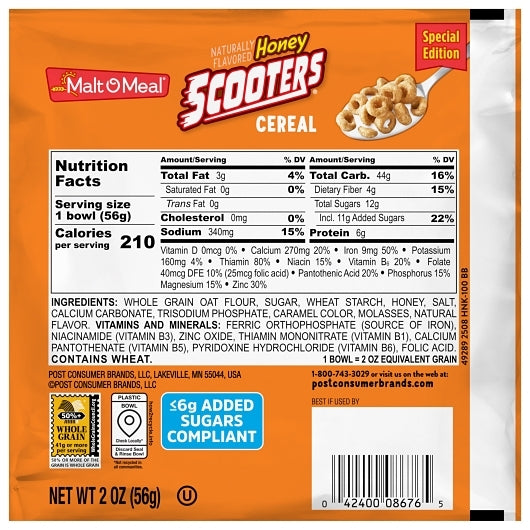 Malt O Meal Honey Scooters Cereal, 48 x 2 oz Case - DOT product image 5