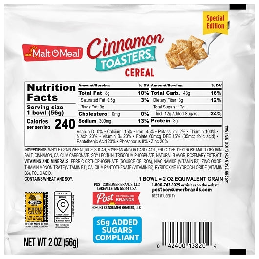 Malt O Meal Cinnamon Toasters Cereal, 48 x 2 oz Case - DOT product image 7