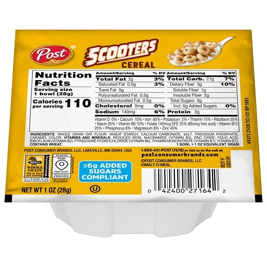 Malt O Meal Scooters Cereal, 96 x 1 oz Case - Breakfast Foods