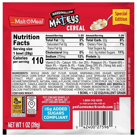 Malt-O-Meal Marshmallow Mateys Cereal, 96 x 1 oz Case - DOT product image 8