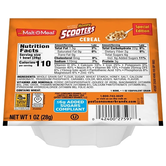 Malt O Meal Honey Scooters Cereal Bowl, 96 x 1 oz Case - Plates Bowls