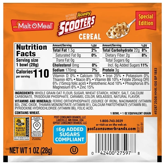 Malt O Meal Honey Scooters Cereal Bowl, 96 x 1 oz Case - DOT product image 5