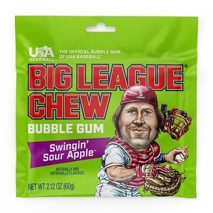 Big League Sour Swingin' Sour Apple Bubble Gum Pouch, 9 x 12 x 2.12 oz Case - Alternate product angle or state