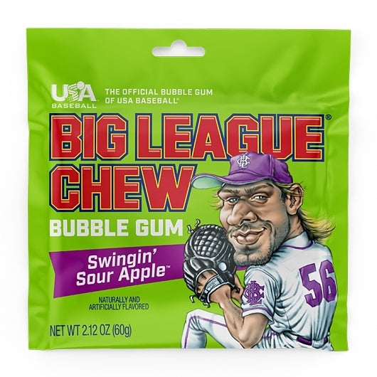 Big League Sour Swingin' Sour Apple Bubble Gum Pouch, 9 x 12 x 2.12 oz Case - DOT product image 2