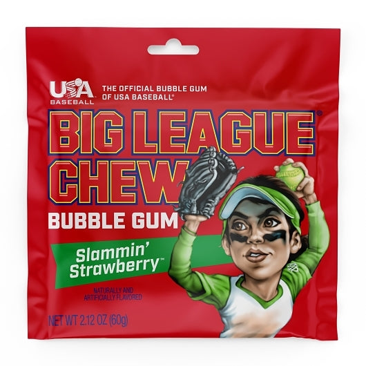 Big League Chew Strawberry Pouch, 9 x 12 x 2.12 oz Case - Candy & Confections