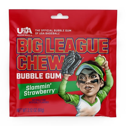 Big League Chew Strawberry Pouch, 9 x 12 x 2.12 oz Case - Candy & Confections