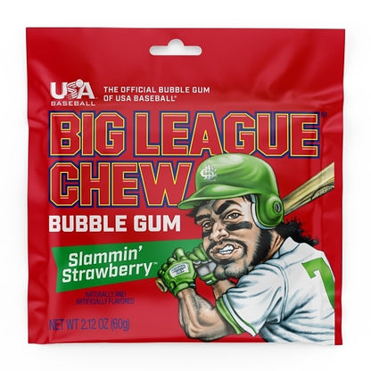 Big League Chew Strawberry Pouch, 9 x 12 x 2.12 oz Case - Alternate product angle or state