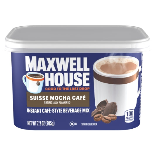 Maxwell House Instant Coffee Suisse Mocha, 8 x 7.2 oz Case - Coffee & Tea