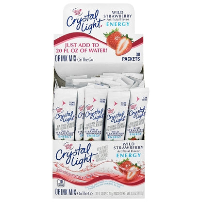Crystal Light On The Go Wild Strawberry Energy Beverage Mix, 4 x 30 x 0.13 oz Case - Beverages