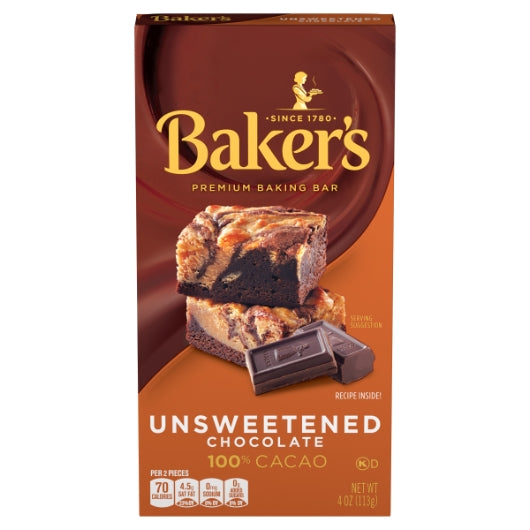 Baker's Chocolate Unsweetened, 12 x 4 oz Case - Candy & Confections