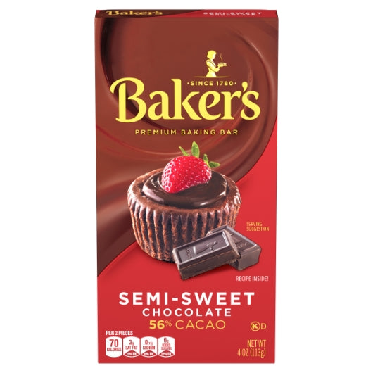 Bakers Semi Sweet Baker Chocolate Semi Sweet, 12 x 4 oz Case - Candy & Confections