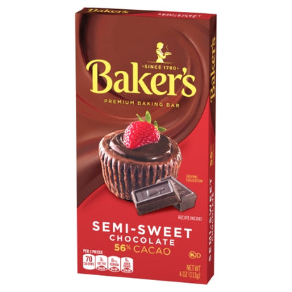 Bakers Semi Sweet Baker Chocolate Semi Sweet, 12 x 4 oz Case - Alternate product angle or state