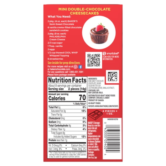 Bakers Semi Sweet Baker Chocolate Semi Sweet, 12 x 4 oz Case - Alternate product angle or state