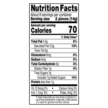 Baker's Baker Chocolate German, 12 x 113 GR Case - Nutrition facts label