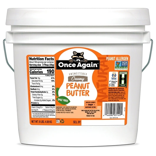 Once Again Nut Butter Natural Smooth No Salt Peanut Butter, 1 x 9 lb Case - Pantry Ingredients - image 2