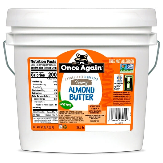 Once Again Nut Butter NATURAL Smooth ALMOND BUTTER, 1 x 9 lb Case - DOT product image 2