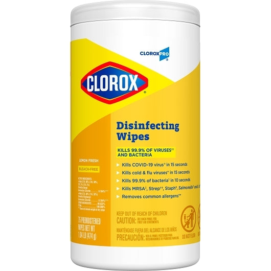 Clorox Disinfectant Lemon Commercial Solutions Wipes, 6 x 75 ct Case - Cleaners & Sanitizers