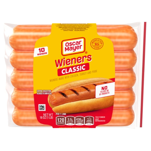 Oscar Mayer Classic Wieners, 12 x 1 lb Case - Frozen Meat & Seafood