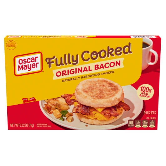 Oscar Mayer Fully Cooked Original Bacon, 12 x 2.52 oz Case - Frozen Meat & Seafood