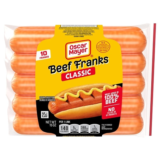 Oscar Mayer Beef Franks, 12 x 15 oz Case - Frozen Meat & Seafood