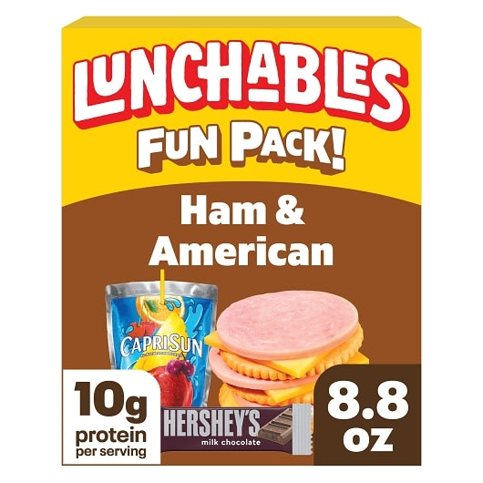 Lunchables Ham & American with Capri Sun Fruit Punch & Hershey's Milk Chocolate Bar Fun Pack, 8 x 8.8 oz Case - Frozen