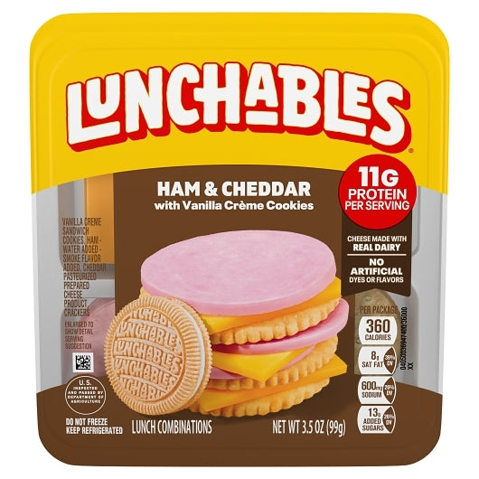 Oscar Mayer Lunchables Ham & Cheddar Cheese with Vanilla Creme Cookies, 16 x 3.5 oz Case - Crackers & Grahams