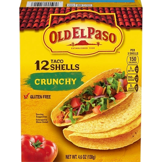 Old El Paso 5" Gluten Free Crunchy Taco Shells, 12 x 4.6 oz Case - Frozen Snacks & Appetizers
