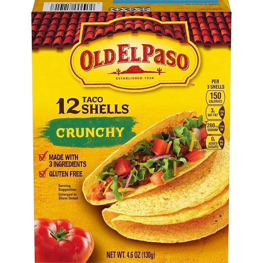 Old El Paso 5 Inch Gluten Free Crunchy Taco Shells, 12 x 4.6 oz Case - Breads, Rolls & Buns