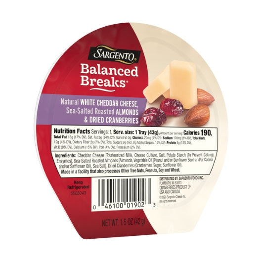 Sargento White Cheddar With Almonds & Cranberry, 4 x 3 x 1.5 oz Case - DOT product image 3