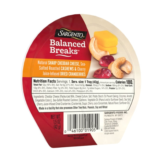 Sargento Balanced Breaks Sharp Cheddar Cheese Cashews & Dried Cranberries Snack, 4 x 3 x 1.5 oz Case - DOT product image 3