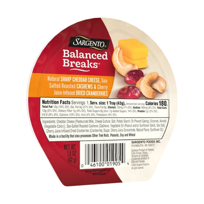 Sargento Balanced Breaks Sharp Cheddar Cheese Cashews & Dried Cranberries Snack, 4 x 3 x 1.5 oz Case - DOT product image 3