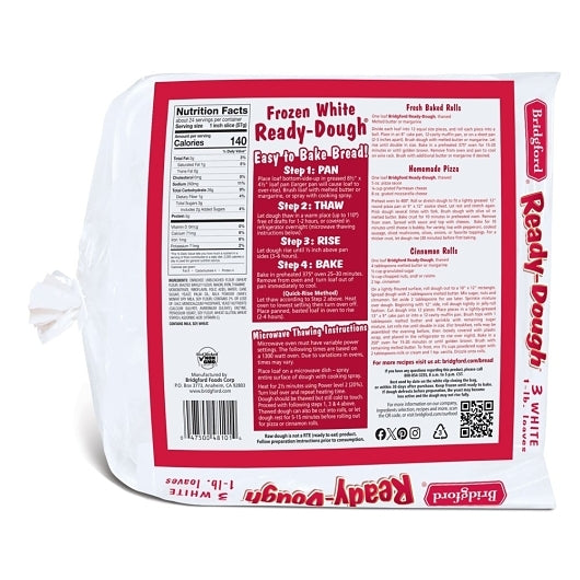 Bridgford Ready-Dough Tray Pack White Bread Dough, 12 x 48 oz Case - Breads, Rolls & Buns