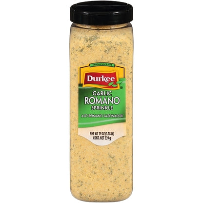 Durkee Garlic Romano Sprinkle Seasoning, 6 x 19 oz Case - Front/center packaged product image
