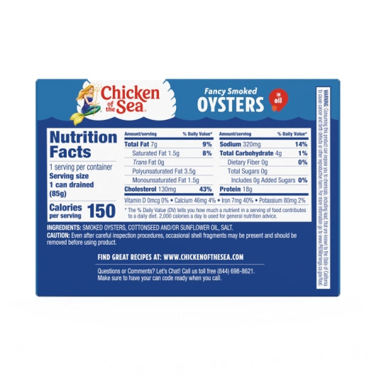 Chicken Of The Sea Smoked Oysters In Oil, 18 x 3.75 oz Case - DOT product image 4