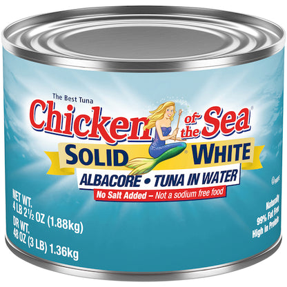 Tuna Chunk White Low Sodium Solid Albacore Tuna In Water, 6 x 66.5 oz Case - Meat, Poultry & Seafood