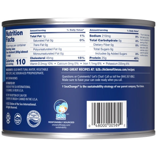 Chicken Of The Sea Solid White Albacore Tuna In Water, 6 x 66.5 oz Case - DOT product image 3
