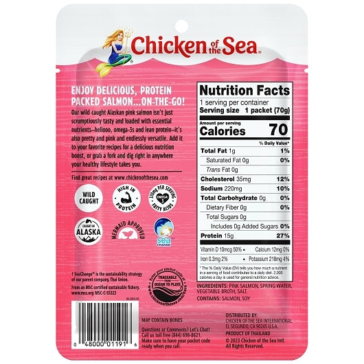 Chicken Of The Sea Skinless Boneless Pink Salmon Pouch, 12 x 2.5 oz Case - DOT product image 2