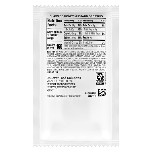 Hellmanns Blue Ribbon Classics Honey Mustard Salad Dressing Single Serve, 102 x 1.5 oz Case - DOT product image 3