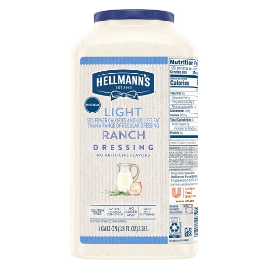 Hellmanns Light Ranch Dressing Bulk, 4 x 1 GA Case - DOT product image 3