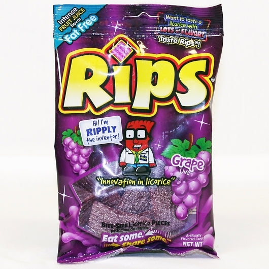 Rips Licorice Bite Size Grape Pieces Peg Bag, 12 x 4 oz Case - Candy & Confections