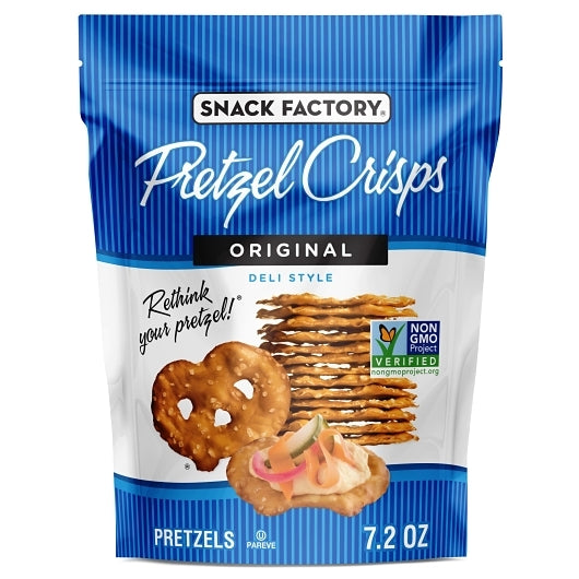 Snack Factory Pretzel Crisps Original, 12 x 7.2 oz Case - Snacks