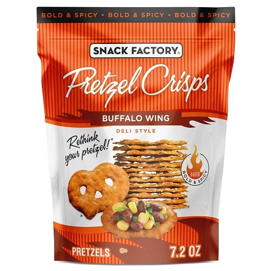 Snack Factory Pretzel Crisps Buffalo Wing, 12 x 7.2 oz Case - Snacks