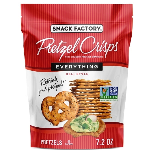 Snack Factory Pretzel Crisps Everything, 12 x 7.2 oz Case - Snacks
