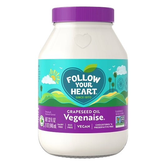 Follow Your Heart Grapeseed Oil Vegan Mayonnaise Jar, 6 x 32 fl oz Case - Condiments & Sauces