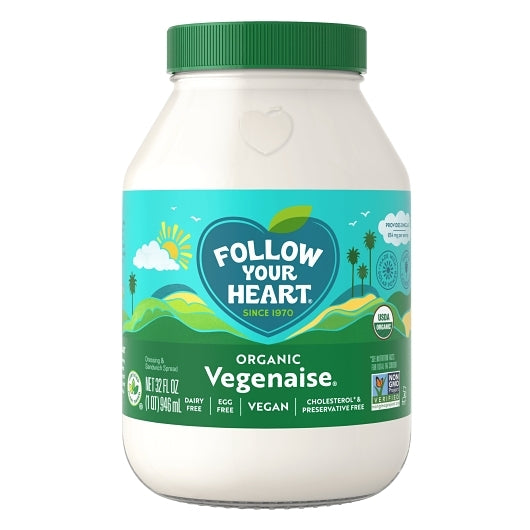 Follow Your Heart Organic Vegan Mayonnaise Jar, 6 x 32 fl oz Case - Condiments & Sauces