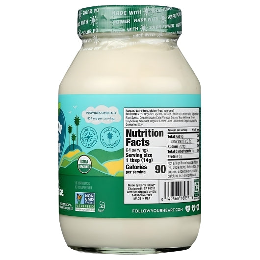 Follow Your Heart Organic Vegan Mayonnaise Jar, 6 x 32 fl oz Case - DOT product image 3