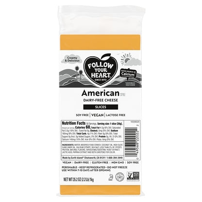Follow Your Heart Vegan American Cheese Slices, 14 x 2.2 lb Case - Cheese & Dairy