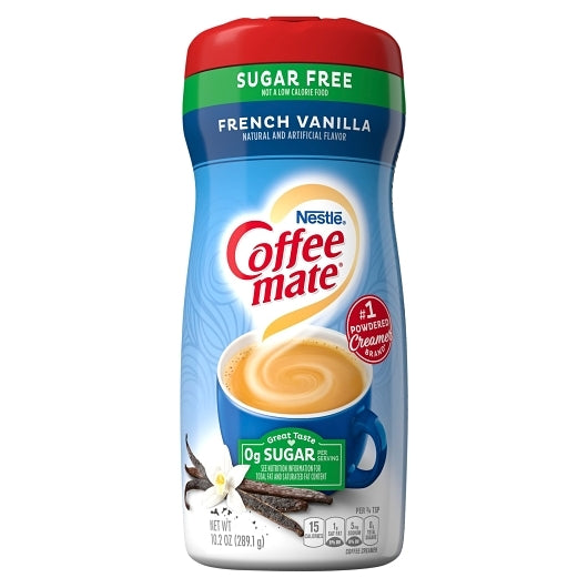 Coffee-Mate Coffee Creamer Sugar Free French Vanilla Powder Creamer, 6 x 10.2 oz Case - Coffee & Tea