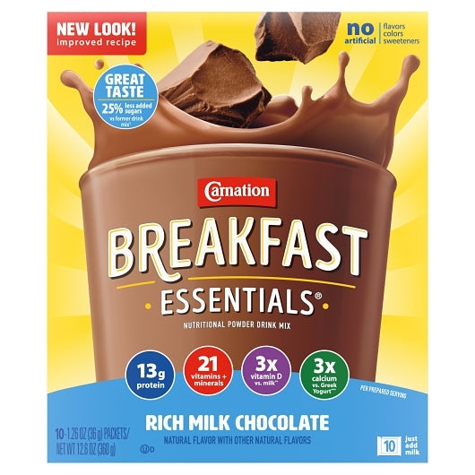 Carnation Nestle Chocolate Breakfast Essentials Drink Mix, 6 x 10 x 1.26 oz Case - DOT product image 2